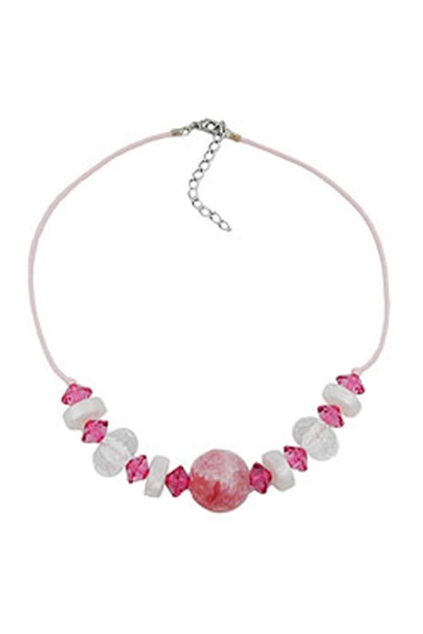 Necklace Beads Pink & Transparent 45cm - GL02788