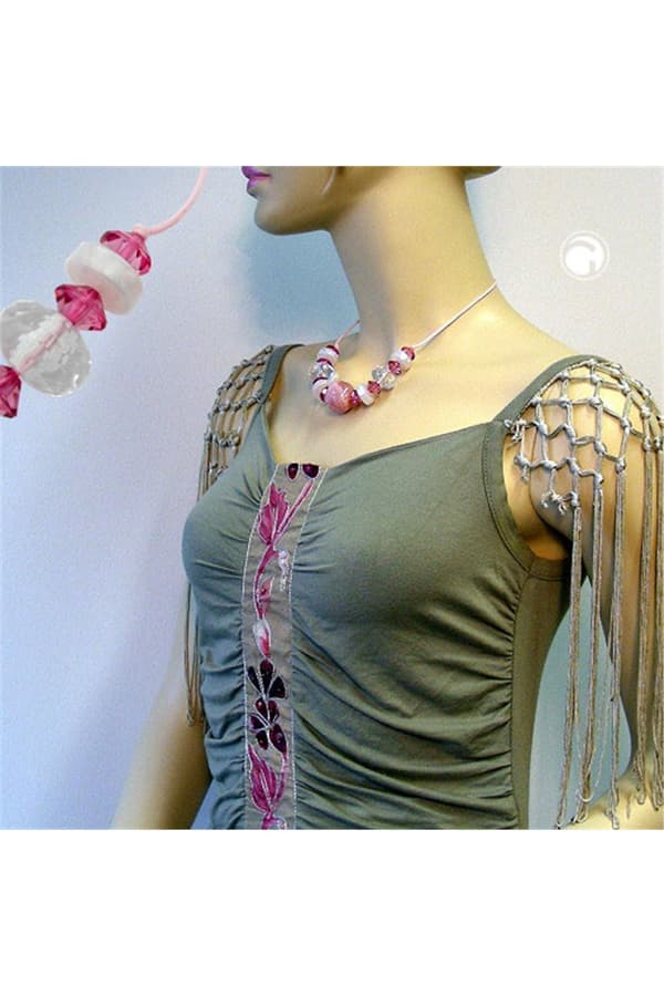 Necklace Beads Pink & Transparent 45cm - GL02788