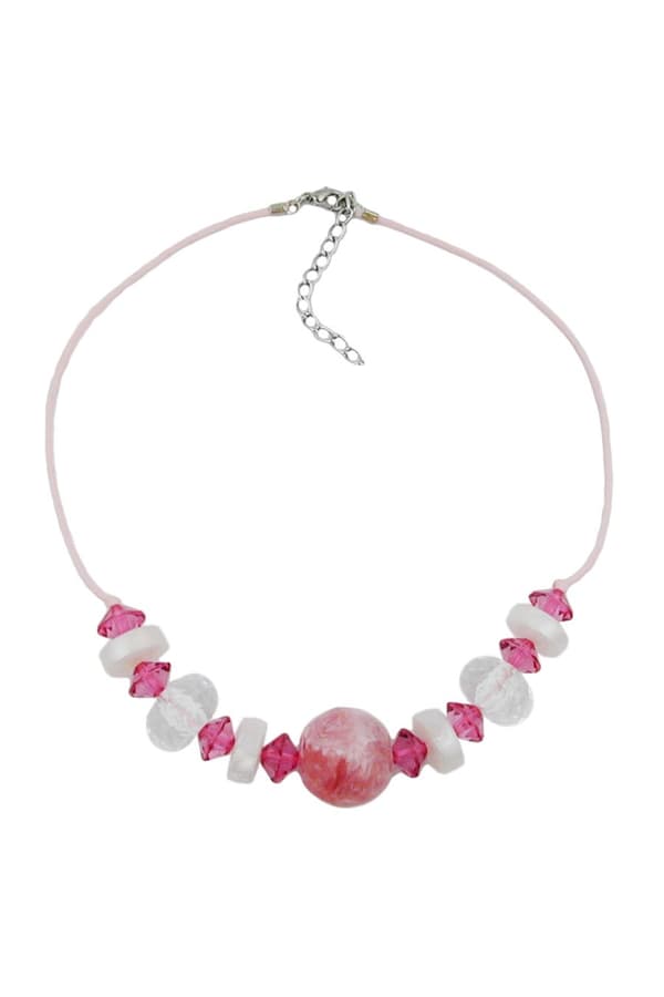 Necklace Beads Pink & Transparent 45cm - GL02788