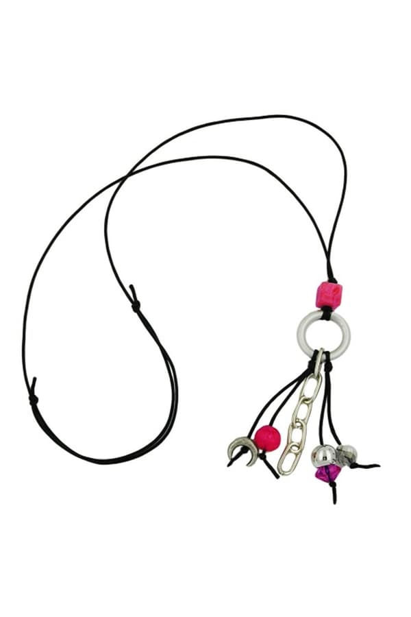 Necklace Silver-Grey / Pink Beads - GL02749