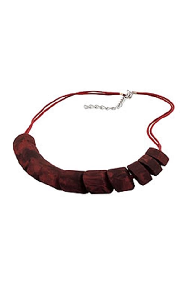 Necklace Slanted Beads Red Marbled - GL02396