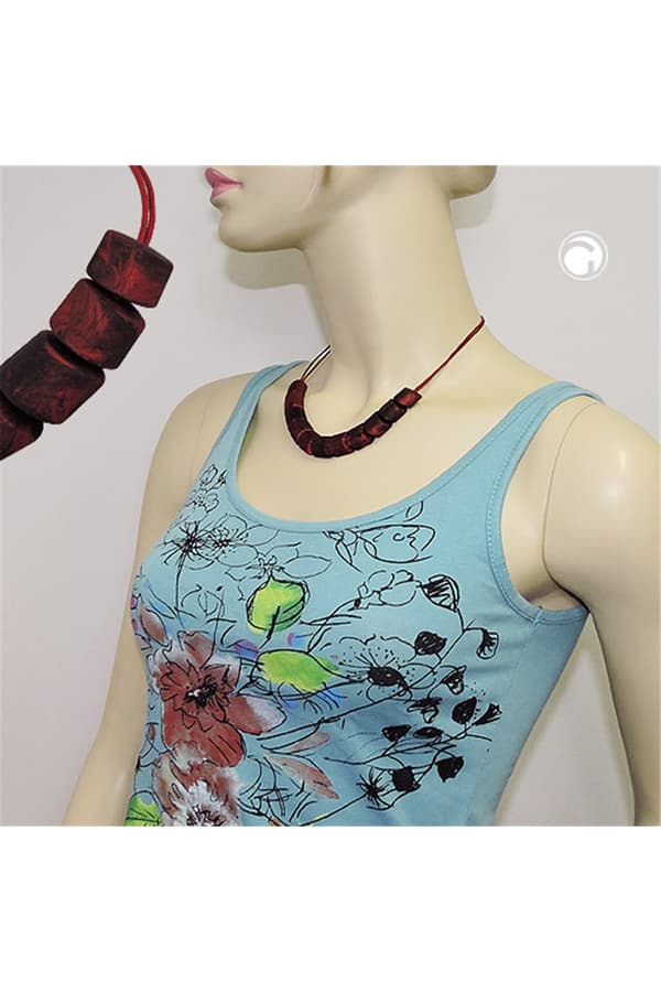 Necklace Slanted Beads Red Marbled - GL02396