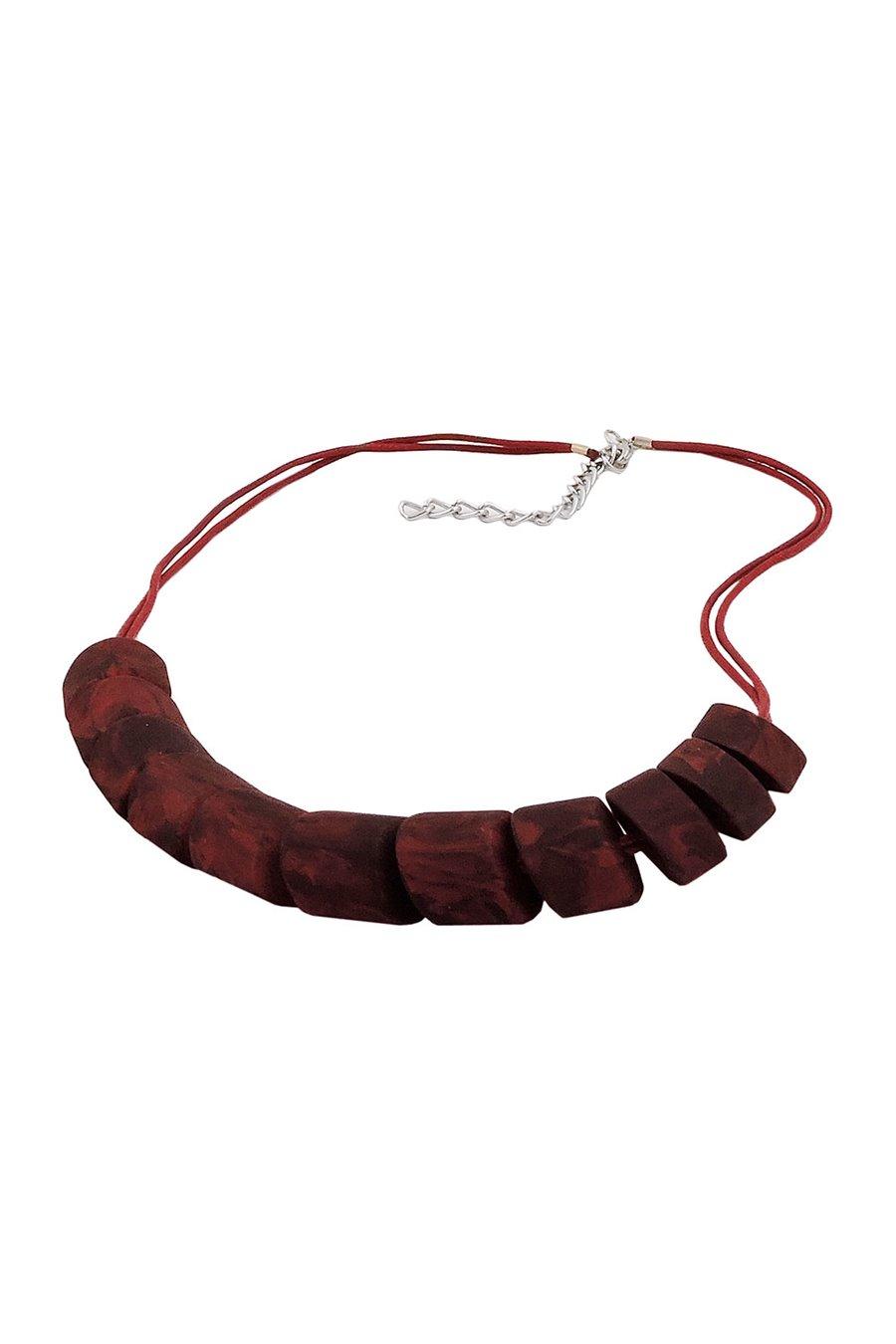 NECKLACE SLANTED BEADS RED MARBLED