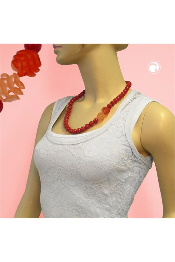 Necklace Beads 12mm Red 60cm - GL02384