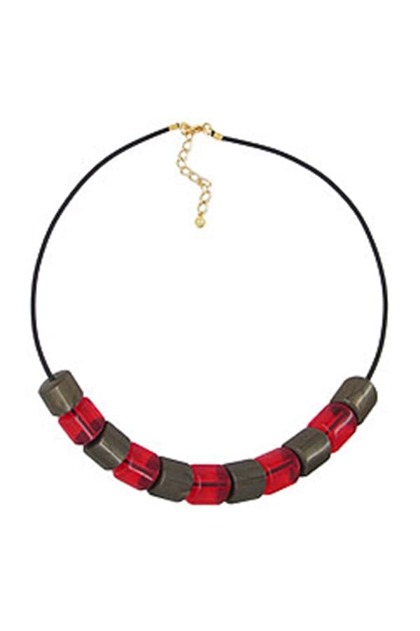 Necklace Beads Red-Gold 45cm - GL02253