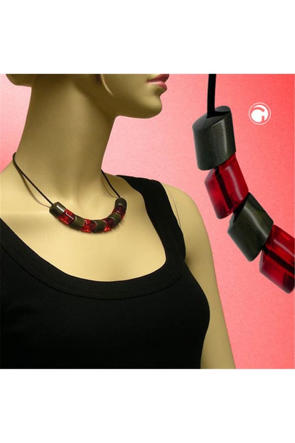 Necklace Beads Red-Gold 45cm - GL02253