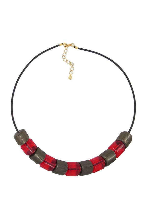 Necklace Beads Red-Gold 45cm - GL02253