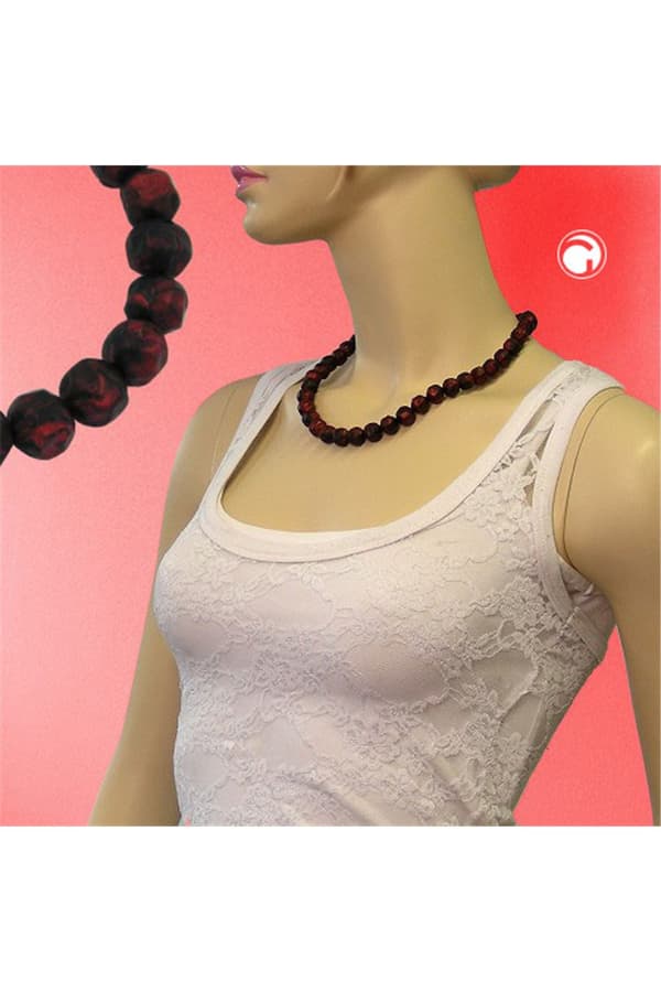 Necklace Baroque Beads 12mm Red-Black 50cm - GL02148