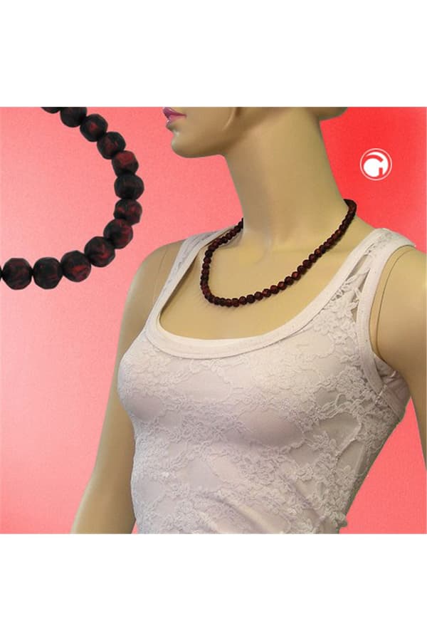 Necklace Baroque Beads 8mm Red-Black 55cm - GL02145