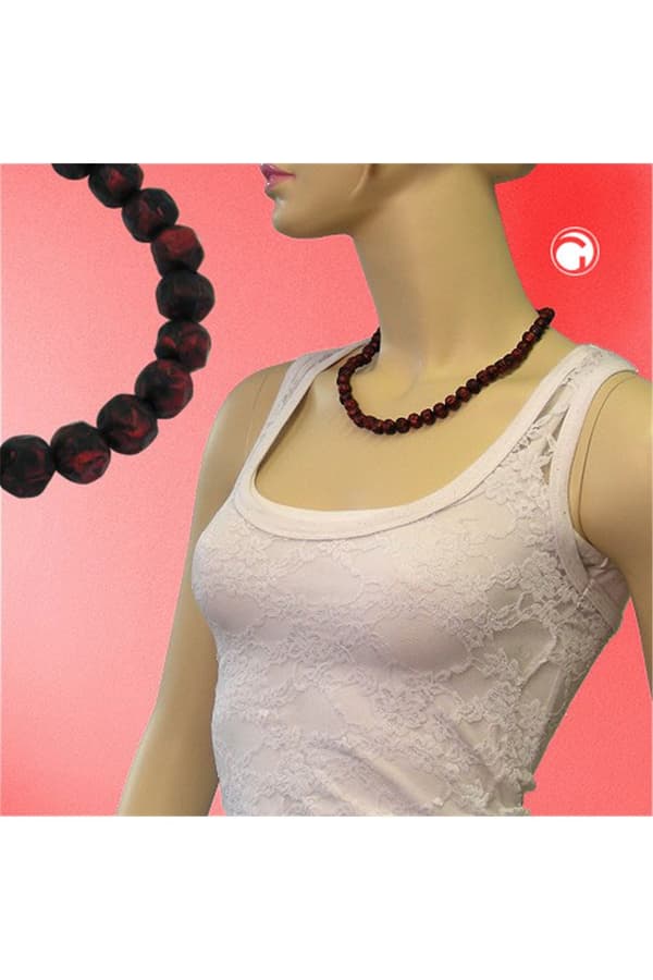 Necklace Baroque Beads 10mm Red/Black Marbled - GL02146