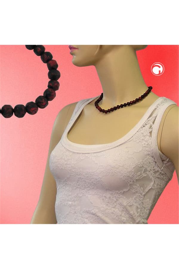 Necklace Baroque Beads 8mm Red-Black 45cm - GL02144