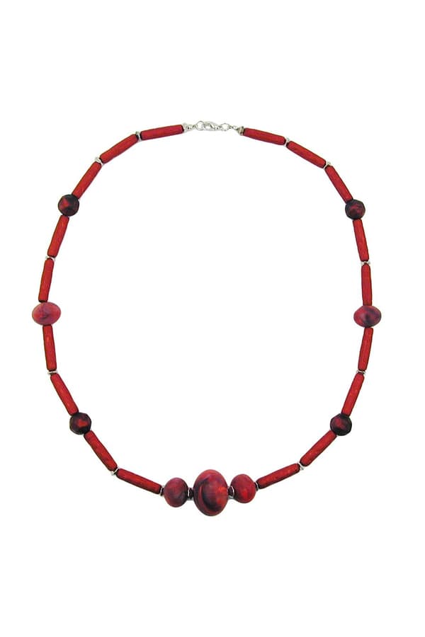 Necklace Red Marbled Red Metallic Beads - GL01598