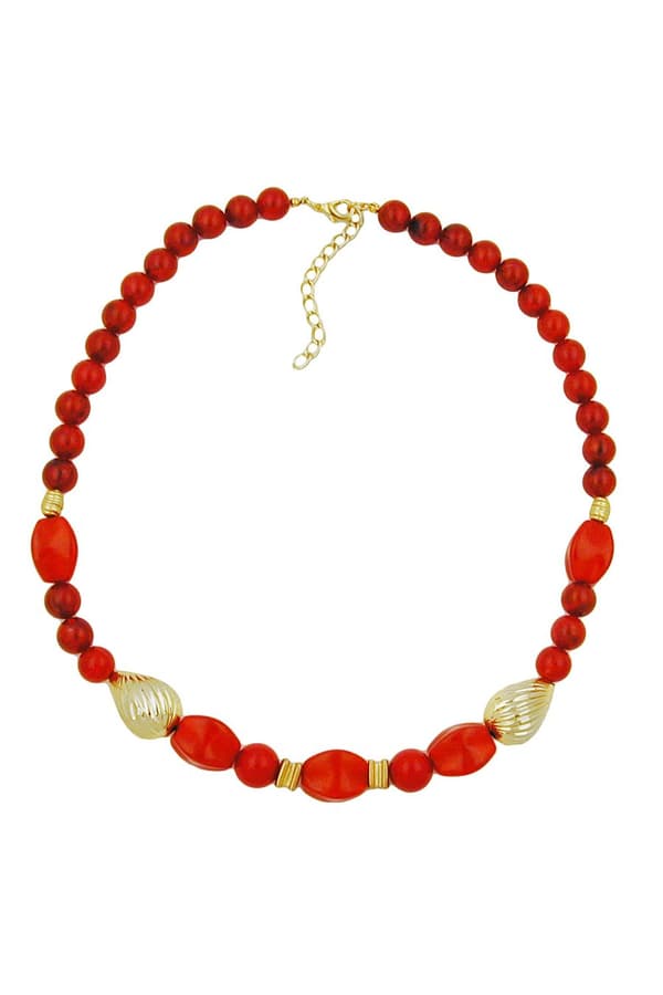Necklace Red And Gold-Coloured Beads - GL01596