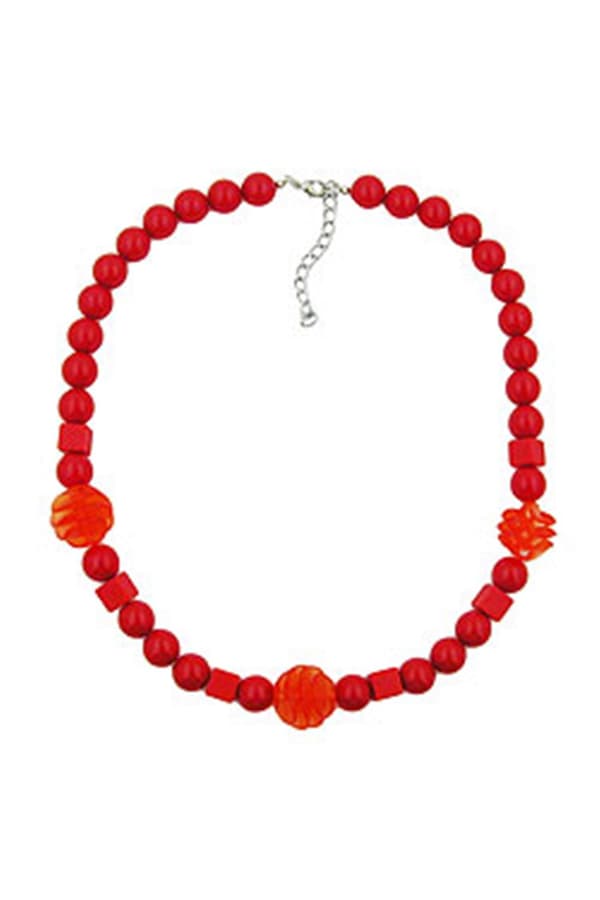 Necklace Red Cubic Round And Spiral Beads - GL01583