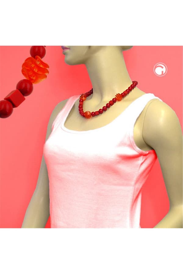 Necklace Red Cubic Round And Spiral Beads - GL01583