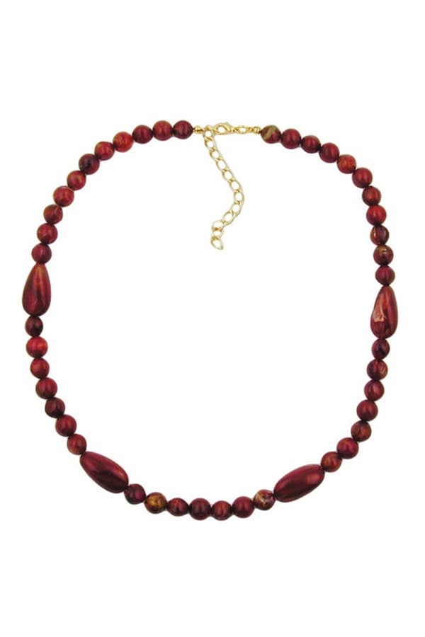 Necklace Olive Shaped Red Marbled Beads - GL01562
