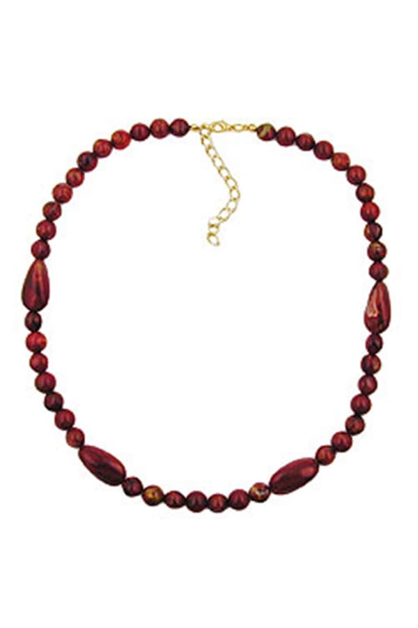 Necklace Olive Shaped Red Marbled Beads - GL01562