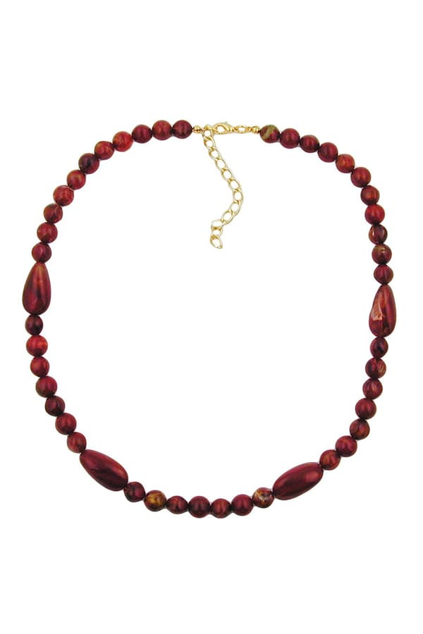Necklace Olive Shaped Red Marbled Beads - GL01562
