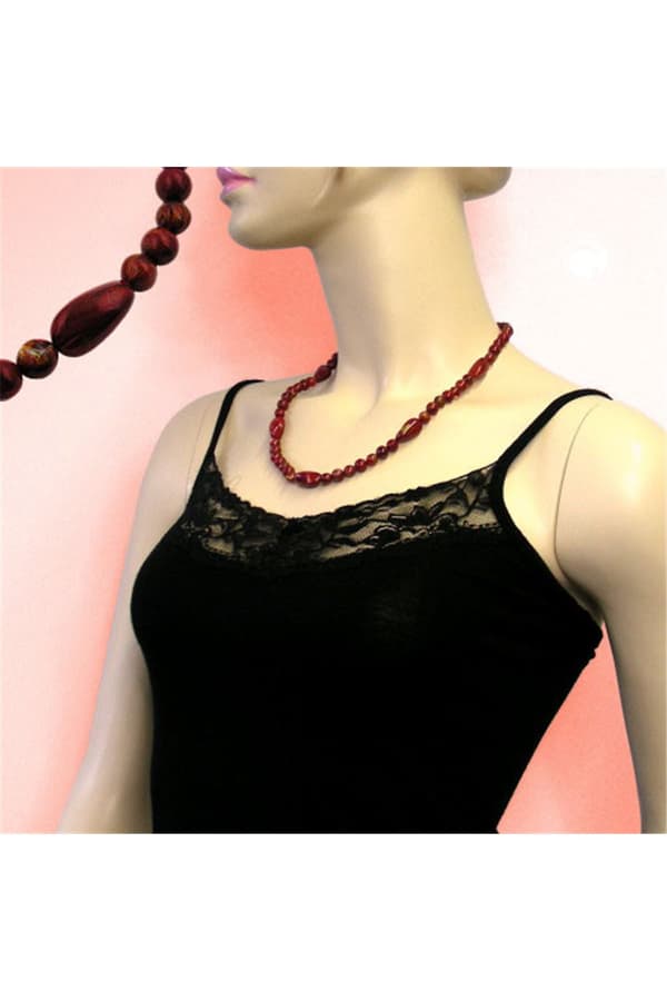Necklace Olive Shaped Red Marbled Beads - GL01563