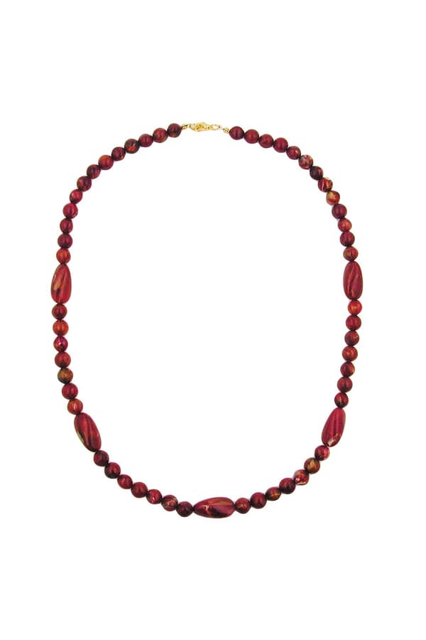 Necklace Olive Shaped Red Marbled Beads - GL01563