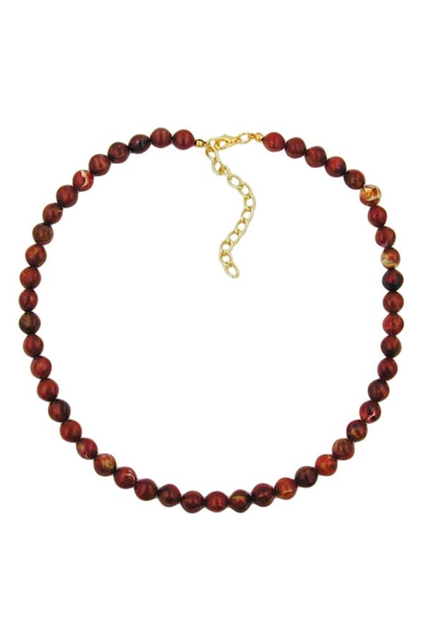Necklace Red Marbled Beads - GL01515
