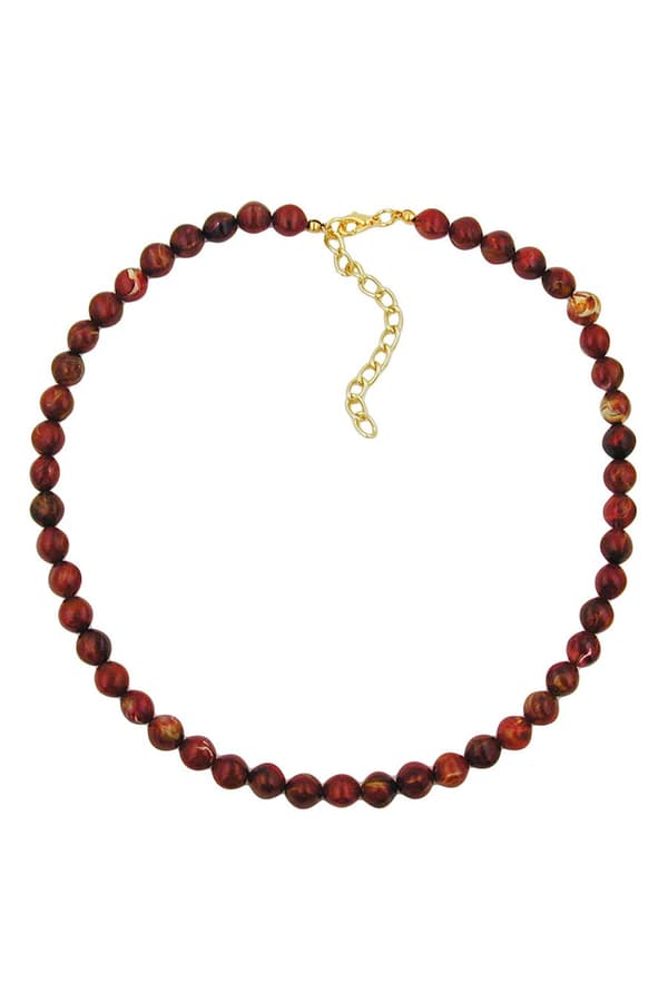 Necklace Red Marbled Beads - GL01515