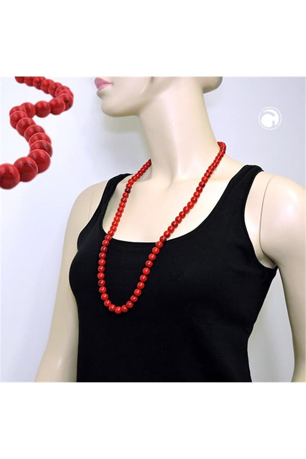 Necklace Beads 10mm Red-Black 80cm - GL01509-80