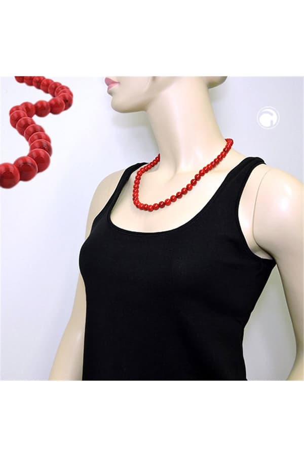 Necklace Beads 10mm Red-Black 55cm - GL01509-55