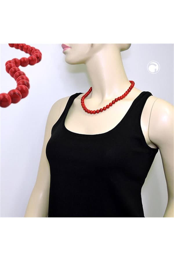 Necklace Beads 10mm Red-Black 50cm - GL01509-50