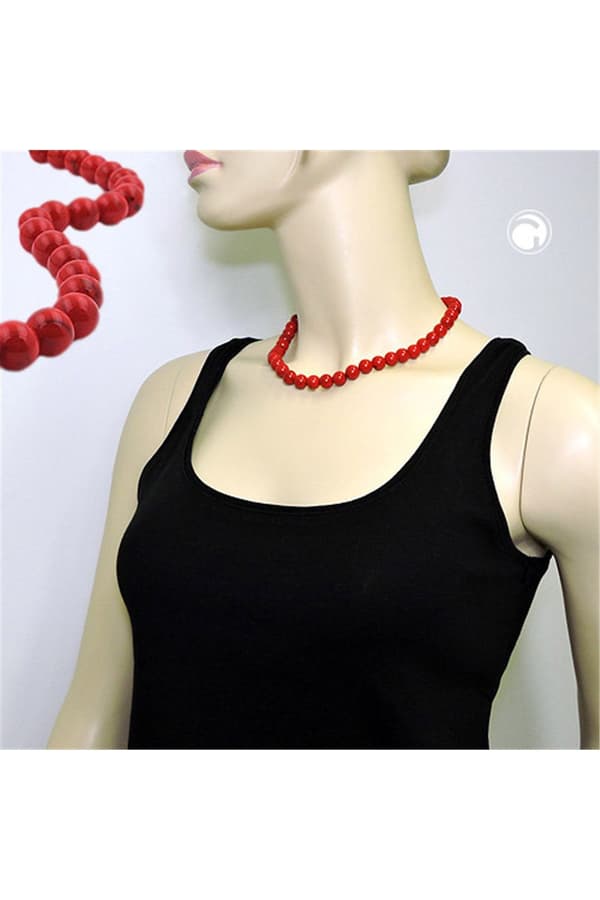 Necklace Beads 10mm Red-Black 45cm - GL01509-45