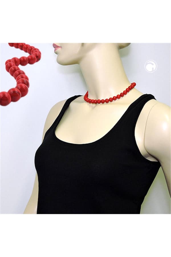 Necklace Beads 10mm Red-Black 42cm - GL01509-42