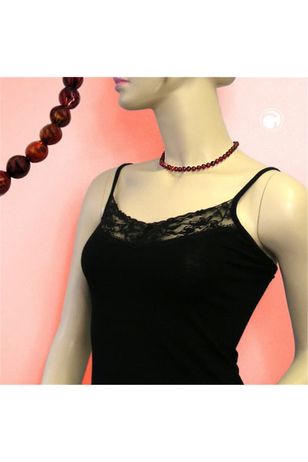 Necklace Four-Edged Bead Red Marbled - GL01508