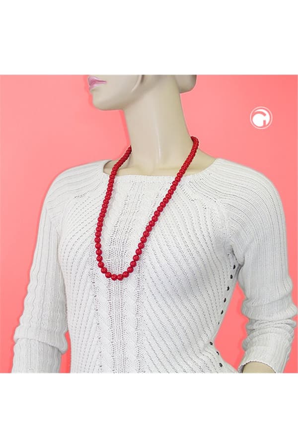 Necklace Beads 10mm Red Shiny 80cm - GL01503-80