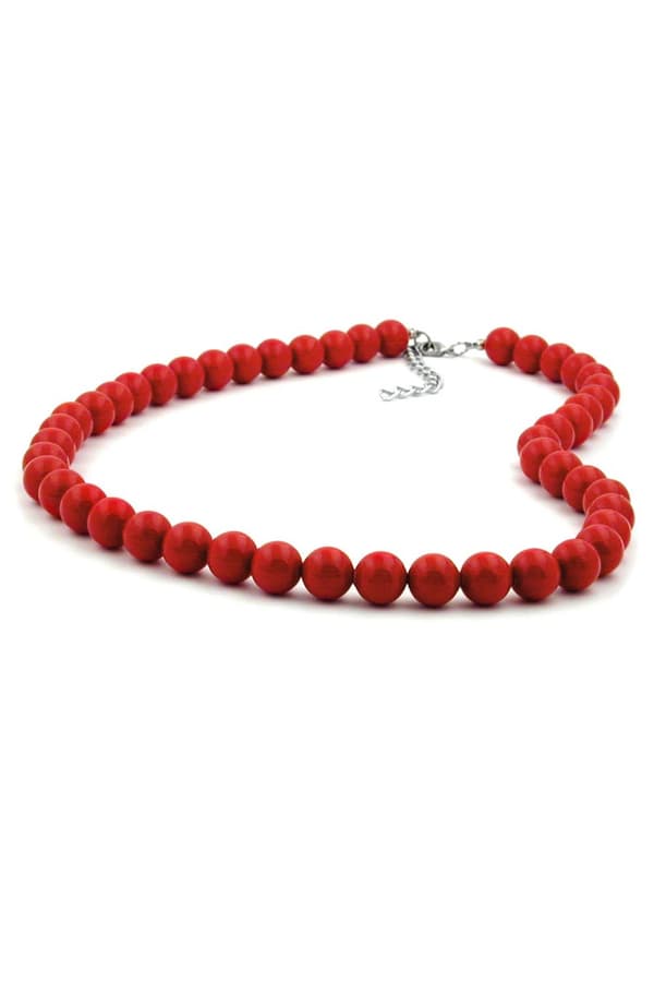 Necklace Beads 10mm Red Shiny 80cm - GL01503-80