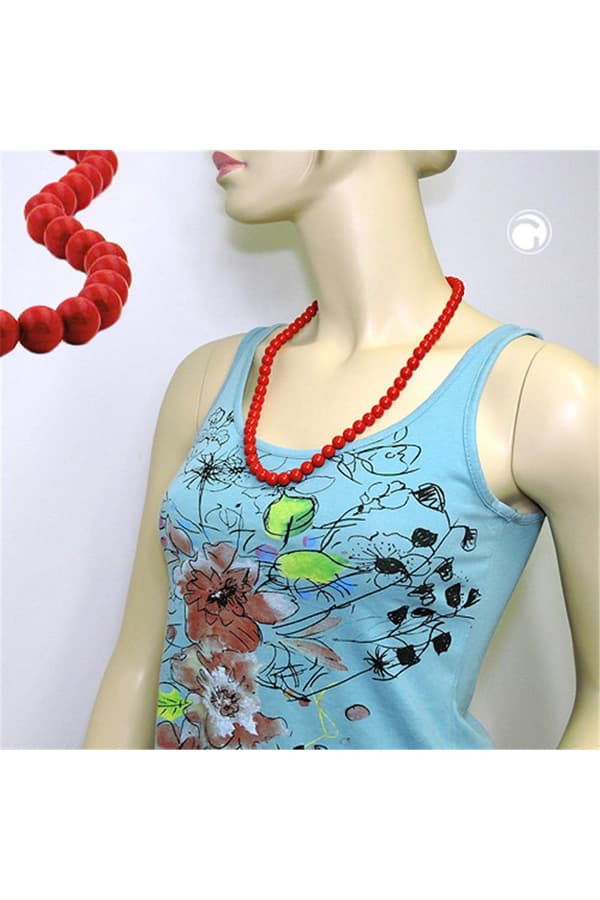 Necklace Beads 10mm Red Shiny 70cm - GL01503-70