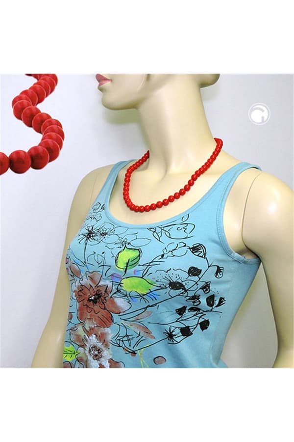 Necklace Beads 10mm Red Shiny 55cm - GL01503-55