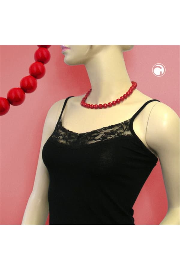 Necklace Beads 10mm Red Shiny 42cm - GL01503-42