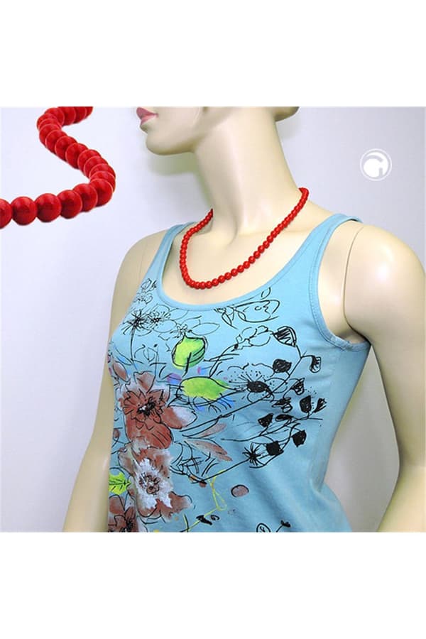 Necklace Beads 8mm Red Shiny 55cm - GL01484-55