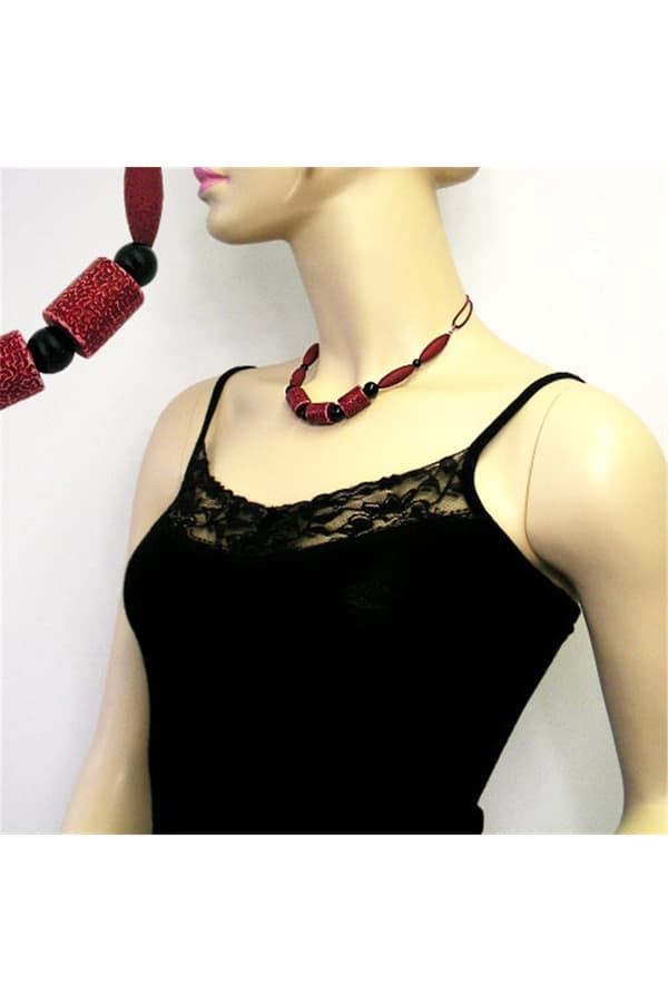 Necklace Dark Red & Black Beads - GL01408