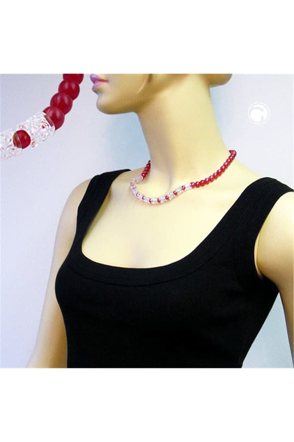 Necklace Beads Red-Transparent 45cm - GL01440