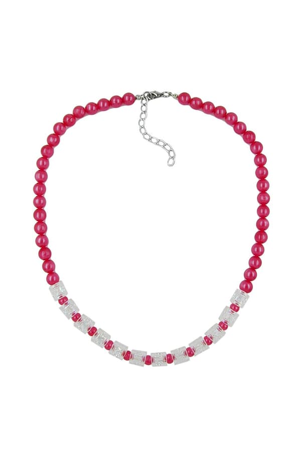 Necklace Beads Red-Transparent 45cm - GL01440