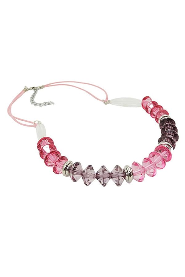 Necklace Faceted Beads Pink Silver Coloured Beads - GL01333