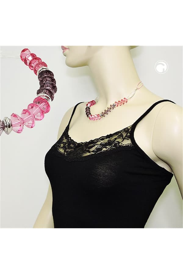 Necklace Faceted Beads Pink Silver Coloured Beads - GL01333