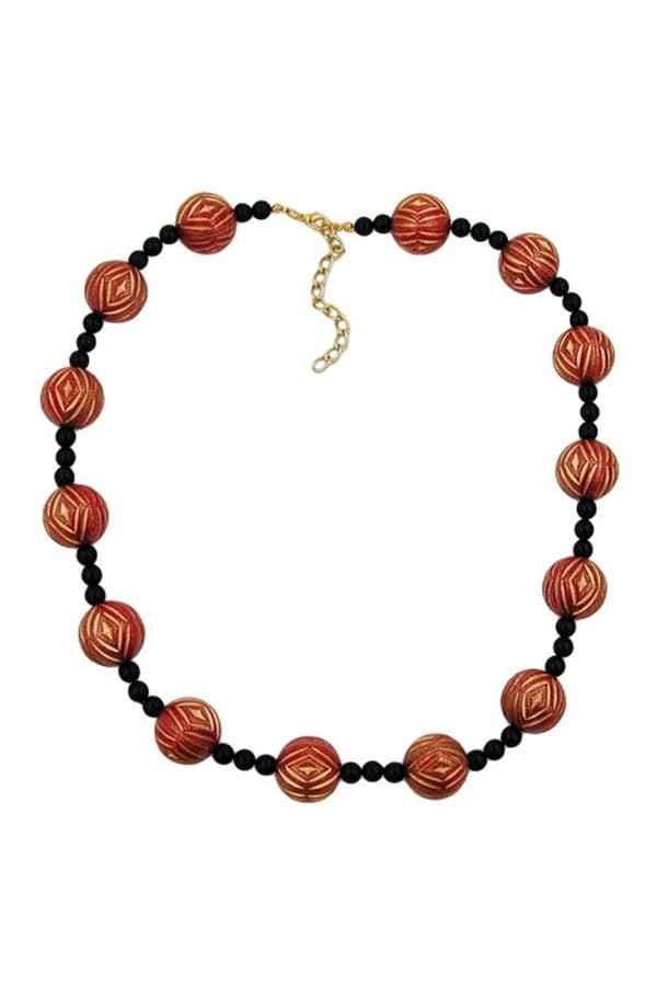 Necklace Designer Beads Red/Gold-Coloured Black - GL01189