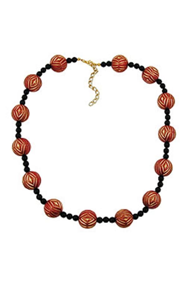 Necklace Designer Beads Red/Gold-Coloured Black - GL01189