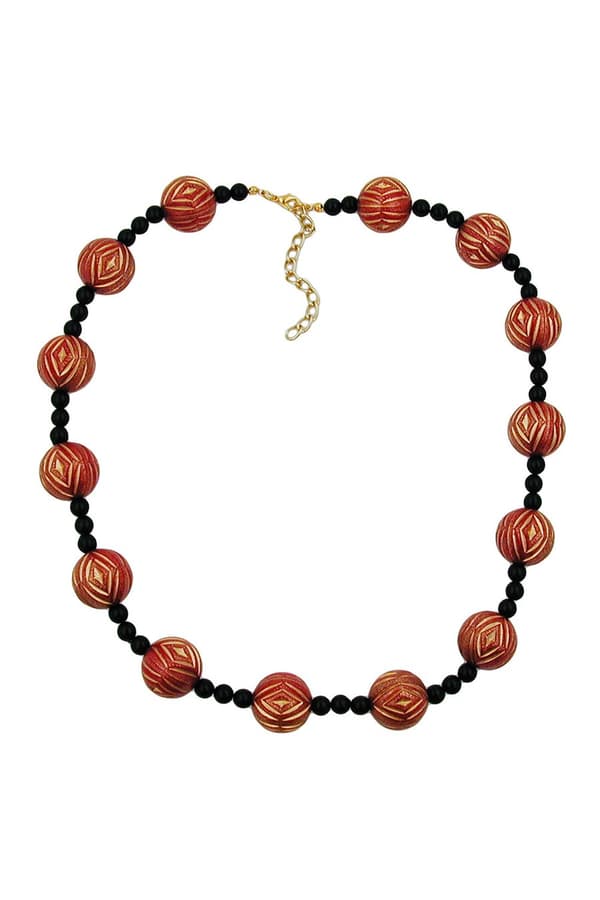 Necklace Designer Beads Red/Gold-Coloured Black - GL01189