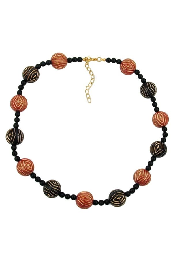 Necklace Designer Beads Red/Black/Gold-Coloured - GL01097
