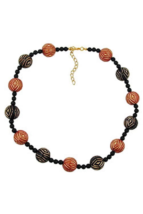 Necklace Designer Beads Red/Black/Gold-Coloured - GL01097