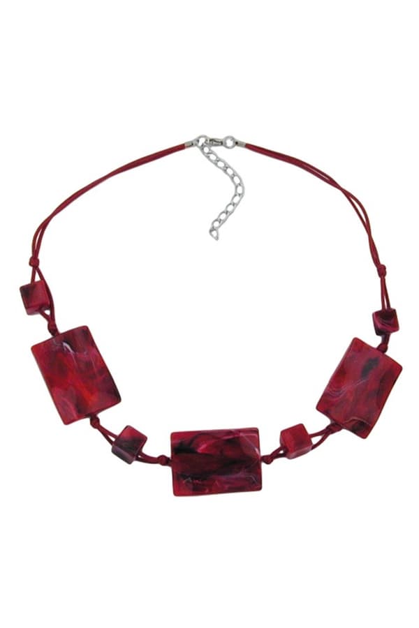 Necklace 3 Large Pillow Beads Waved Red/Black Marbled - GL00830