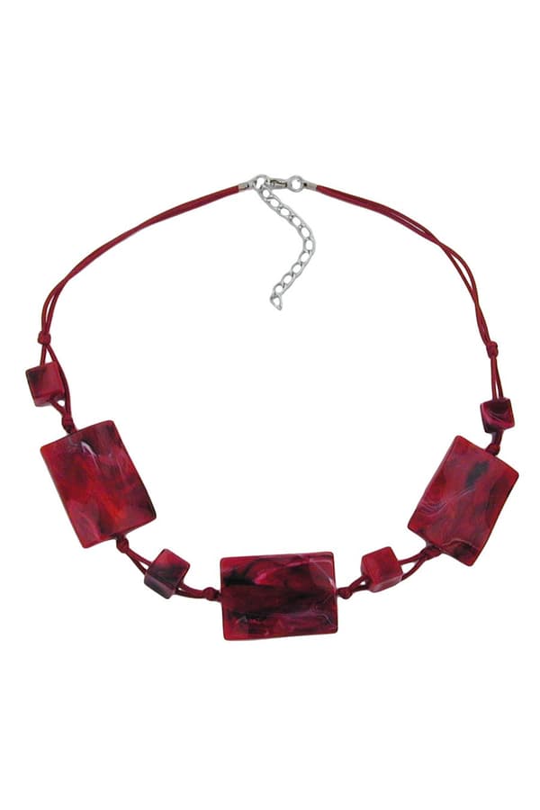 Necklace 3 Large Pillow Beads Waved Red/Black Marbled - GL00830